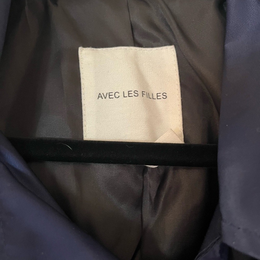 Avec Les Filles Navy Trench Coat Zipper Accents Chic Unique Stylish - Picture 2 of 6